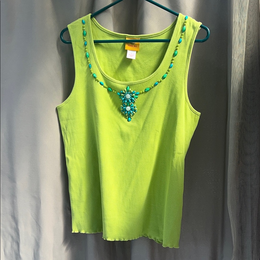 ** 3 for $6** Ruby Rd. Vibrant Green Embellished Tank Top